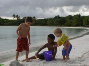 children playing on beach