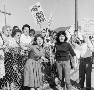 historical photo of white parents protesting